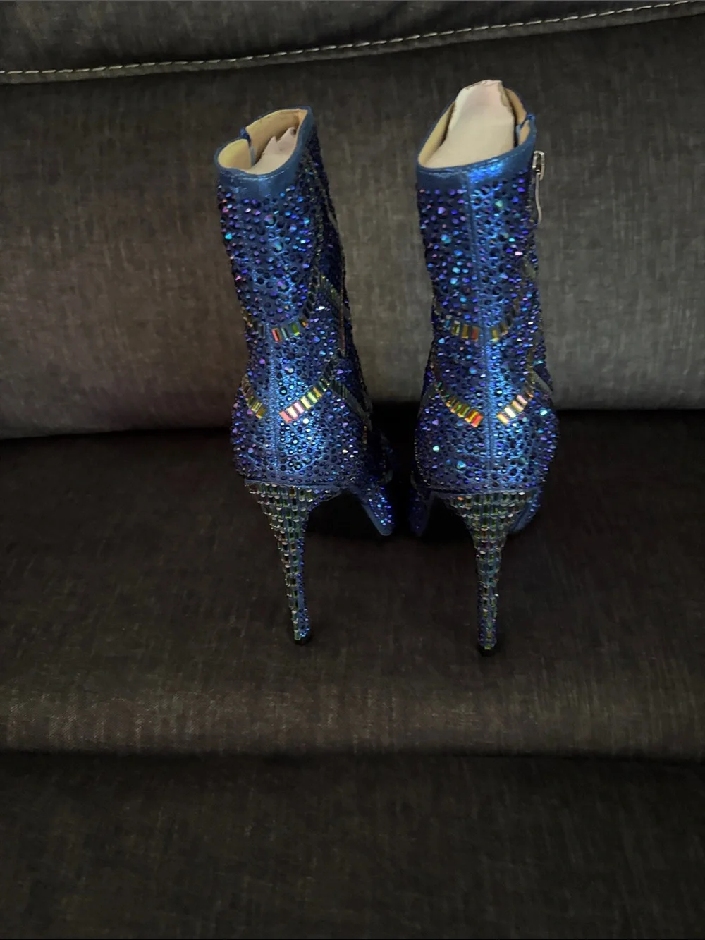 Women’s Blue Studded Crystal Stiletto Ankle Boots  Size 8